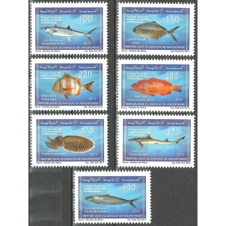 Mauritania 2013 - Fish (incl. shark) and cuttlefish - 7 stamps - MNH