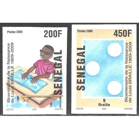 Sénégal 2009 - Louis Braille - enfant aveugle lisant et chiffre 9 - 2 val. NON DENTELE **