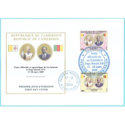 Cameroon 2009 - Mi 1257 and 1258 - Visit of the Pope, First Day Cover with cancel Yaoundé philatélie
