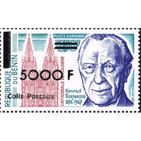 Benin 2002 - parcel Mi P 51 type 1 - local overprint 5.000 f - K. Adenauer - Cologne Cathedral - MNH - CV 45 €