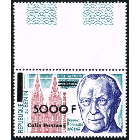 Benin 2002 - parcel Mi P 51 type 2 - local overprint 5.000 f - K. Adenauer - Cologne Cathedral - MNH - CV 45 €