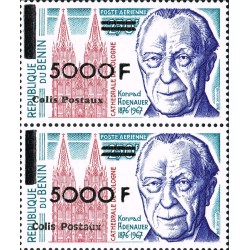 Benin 2002 - parcel Mi P 51 types 1 and 2 adjoining - local overprint - Konrad Adenauer - Cologne Cathedral - MNH
