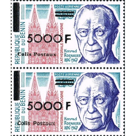 Benin 2002 - parcel Mi P 51 types 1 and 2 adjoining - local overprint - Konrad Adenauer - Cologne Cathedral - MNH