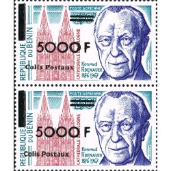 Bénin 2002 - colis postaux Mi P 51 types 1 et 2 se tenant - surcharge locale 5.000 f - K. Adenauer - Cathédrale de Cologne **