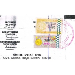 x - Cameroun timbre-fiscal 1000 f  2013 + timpbre communal 200 fc ocre - sur document entier