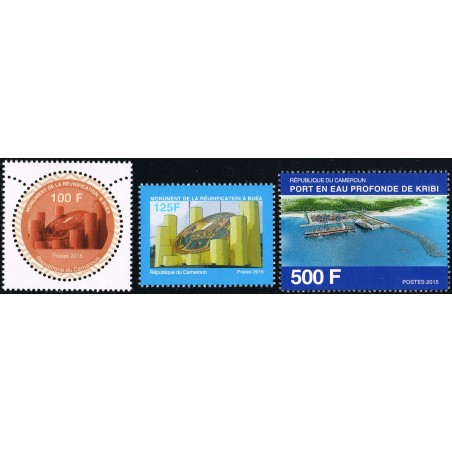 Cameroun 2015 - Port et monument à Kribi et Buea - 3 valeurs (1 timbre rond) **