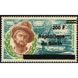 Bénin 1996 - Mi 879 - surcharge locale 200 f - Whitman - poète américain ** - cote 80 €