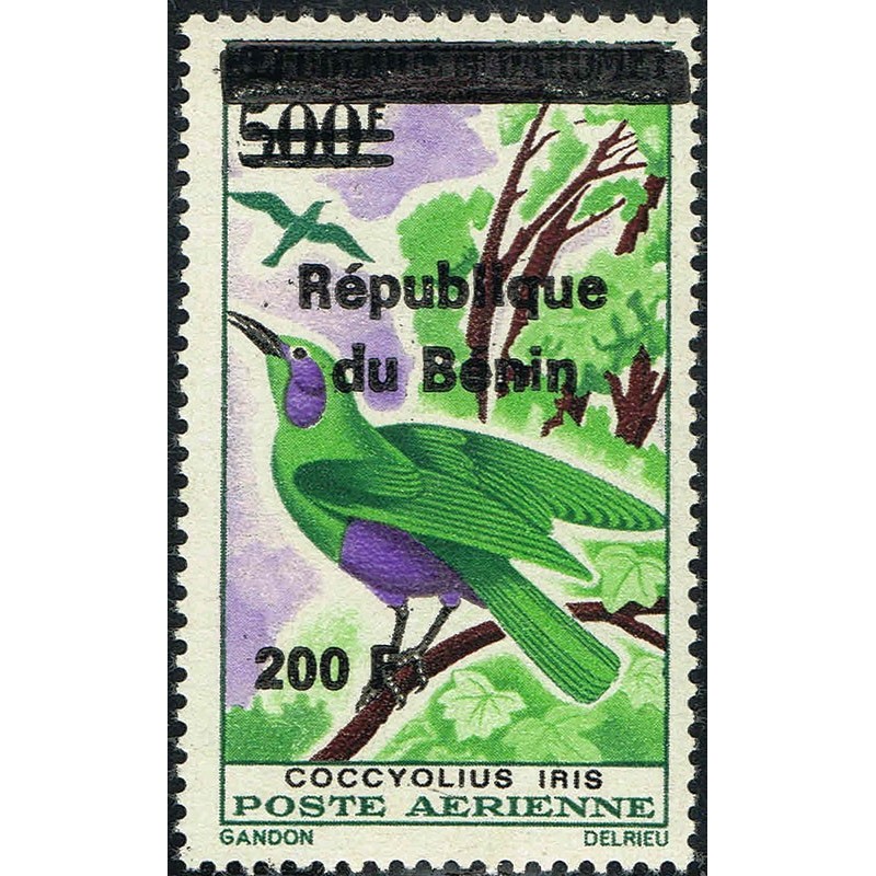 Benin 1996 - Mi 880 - local overprint 200 f - bird Coccyolius iris - MNH - CV 80 €