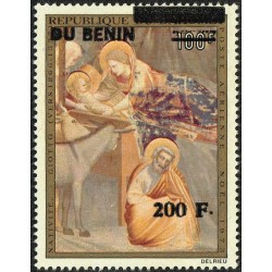Bénin 1994 - Mi 608 - surcharge locale 200 f - Noël 1973 - Giotto - Nativité ** - cote 60 €