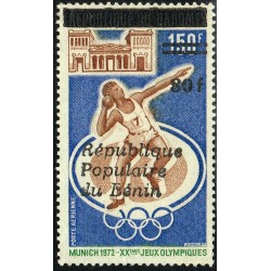 Bénin 1987 - Mi l 462 - surcharge locale 80 f - Jeux Olympiques Munich 72 - lancer du poids ** - cote 60 €