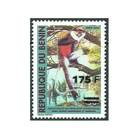 Bénin 2005 - Mi 1373 - surcharge locale 175 f sur 50 f - singe à ventre rouge - cote 6 € **