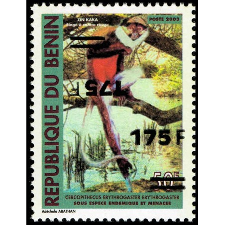 Bénin 2005 - Mi 1373 x - surcharge locale 175 f sur 50 f - singe à ventre rouge - VARIÉTÉ **