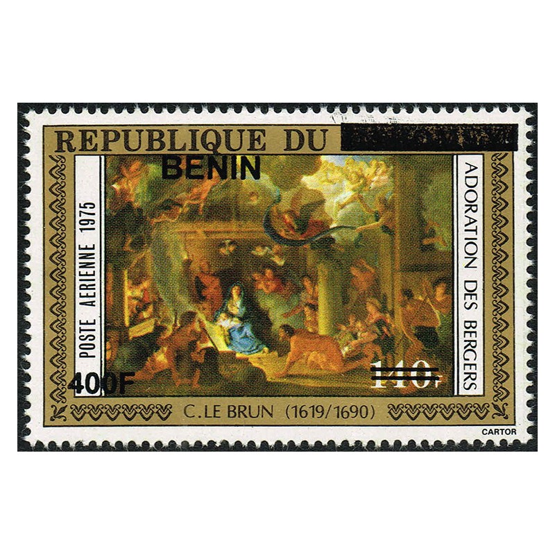 Bénin 2009 - Mi XX - surcharge locale 400 f - Le Brun - adoration des bergers - Noël 1975 ** - RARE