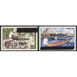 Bénin 1990 - Mi Portomarken 15 et 16 taxe  - surcharge locale - poste rurale - vélo - village lacustre ** - RARE