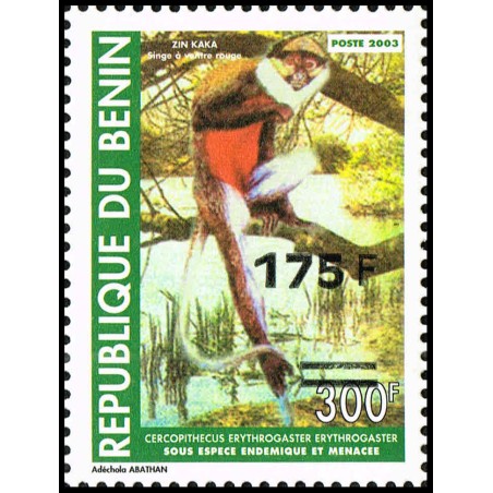 Bénin 2005 - Mi 1398 - surcharge locale 175 f sur 300 f - singe à ventre rouge - cote 6 € **