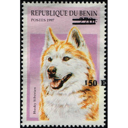 Bénin 2000 - Mi 1291 - surcharge locale 150 f - Chien "husky sibérien" - cote 100 € **