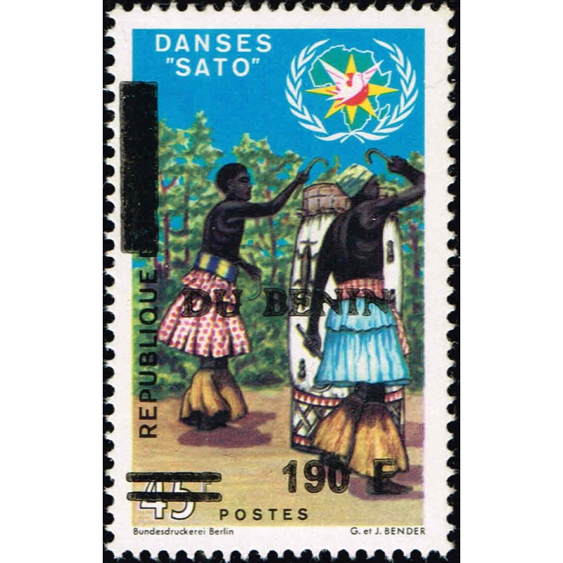 Bénin 1992 - Mi 517 - surcharge locale 190 f - danses Sato ** - cote 60 €