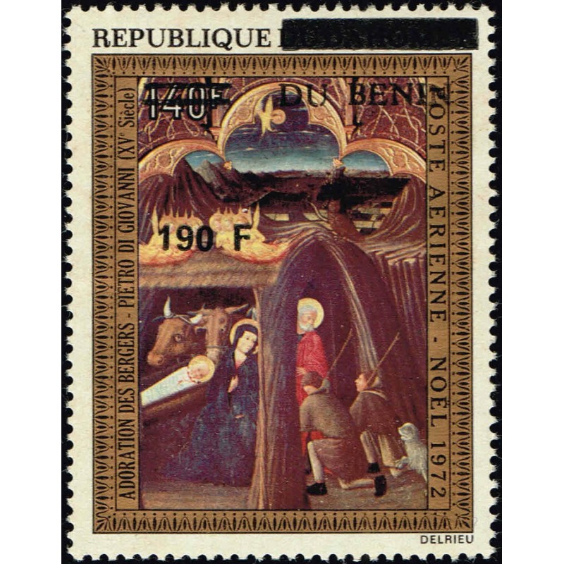 Bénin 1992 - Mi 521 - surcharge locale 190 f -  Adoration des bergers - Pietro Di Giovanni - Noël 72 ** - cote 60 €