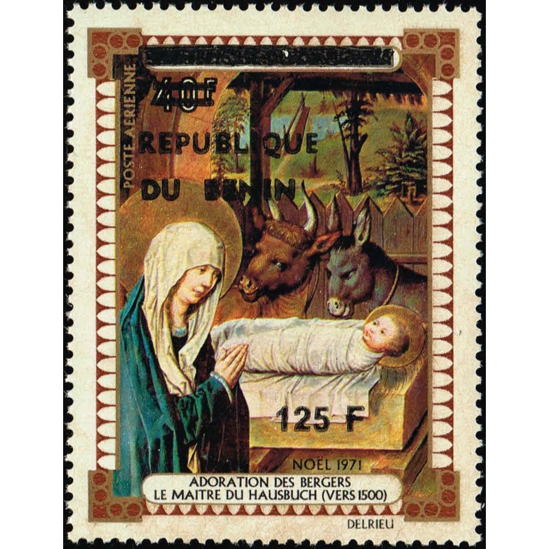 Bénin 1992 - Mi 531 - surcharge locale 125 f - Adoration des bergers - Maître du Hausbuch ** - cote 24 €