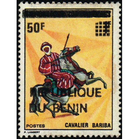 Bénin 1994 - Mi 566 - surcharge locale - cavalier Bariba 50 f sur 1 f - cote 60 € - DÉFAUTS