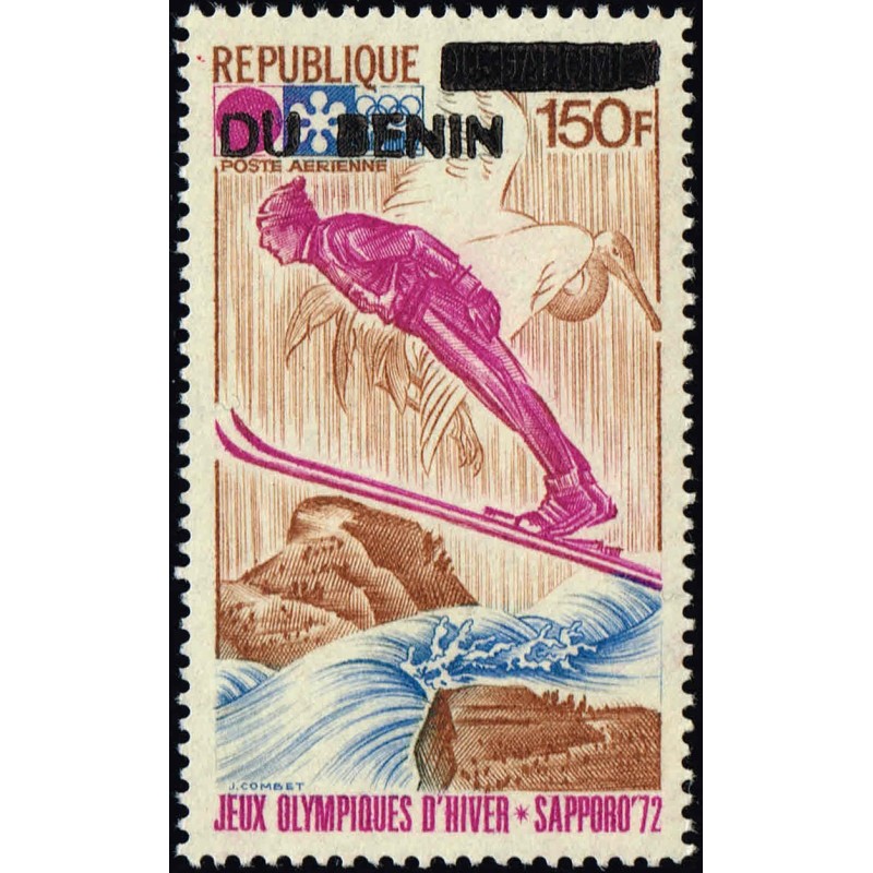 Bénin 1994 - Mi 603 - surcharge locale - Jeux Olympiques Sapporo - ski - oiseau ** - cote 85 €