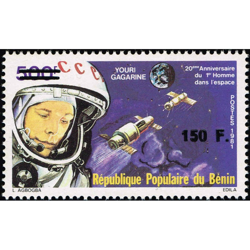 Bénin 1995 - Mi 656 - surcharge locale 150 f - cosmonaute Youri Gagarine ** - cote 35 €