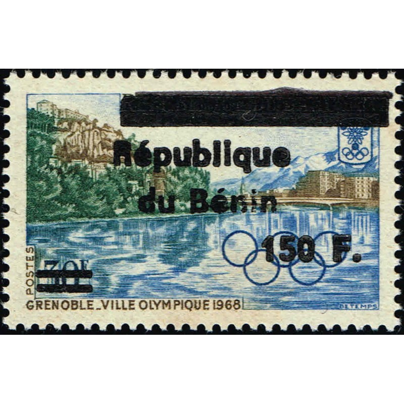 Benin 1996 - Mi 719 - local overprint 150 f - Grenoble Olympic city - 1968 Winter Olympics - MNH - CV 45 € - stains