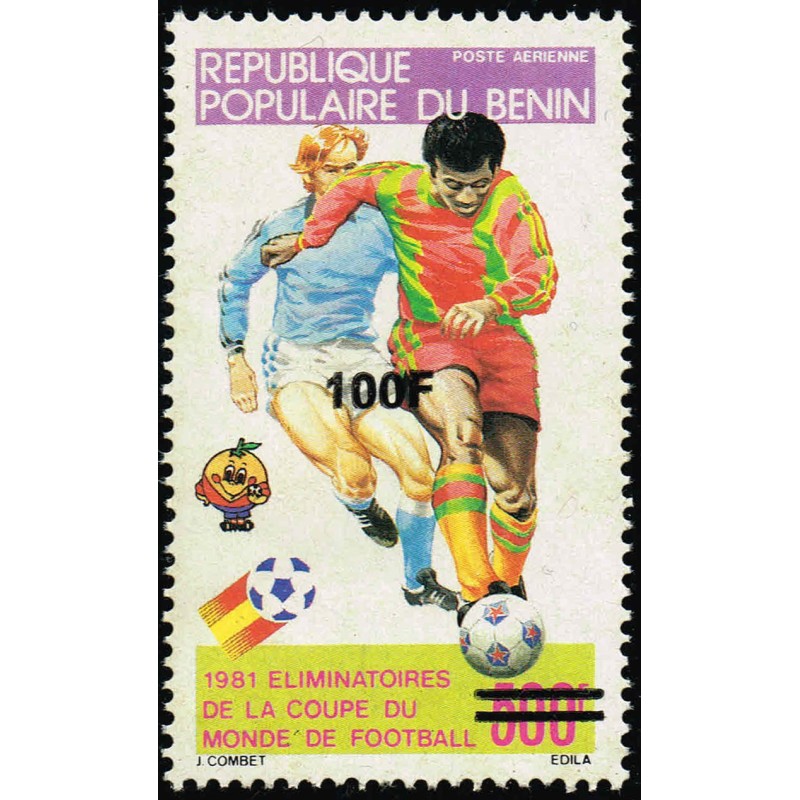 Bénin 1996 - Mi 894 - surcharge locale 100 f - football - éliminatoires coupe du monde Espana 82 ** - cote 70 €
