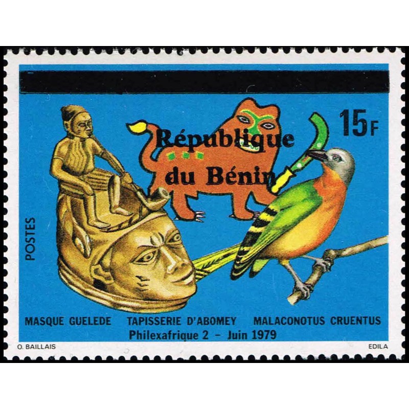Bénin 1997 - Mi 1109 - surcharge locale - PhilexAfrique - oiseau tapisserie masque ** - cote 110 €