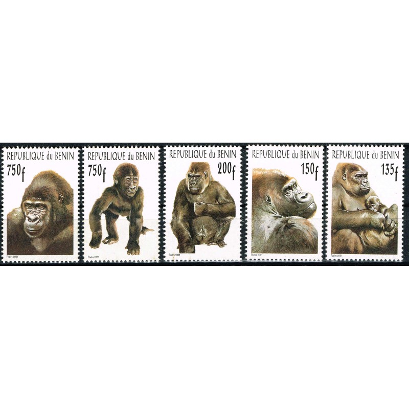 Bénin 2001 - Mi 1327 et XLVIII à LI - série gorilles - ** DÉFAUTS - CV 100 €