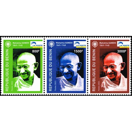 Bénin 2021 - Mi 1692 à 1694 - Mahatma Gandhi - 3 valeurs du feuillet **