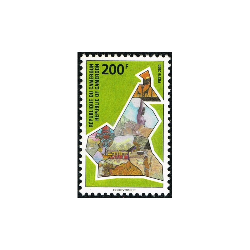 Cameroun 2000 - Mi 1240 - Symbole national : carte du pays (paysans, train, bateau, animaux) **