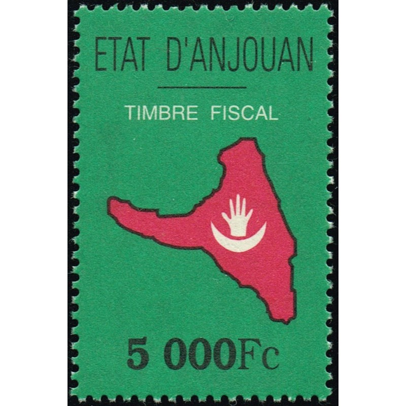 1999 - Independent State of ANJOUAN - Map and flag of the island - revenue stamp 5000 Fc - MNH