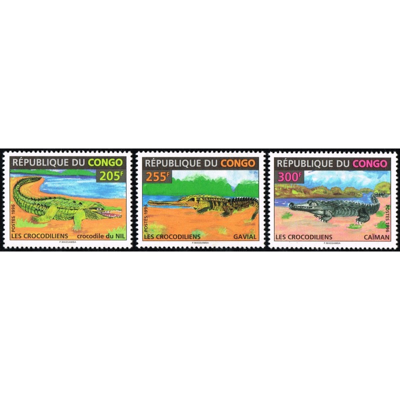 Congo 1996 - Mi 1493 to 1495 - Crocodiles - 3 st. - MNH