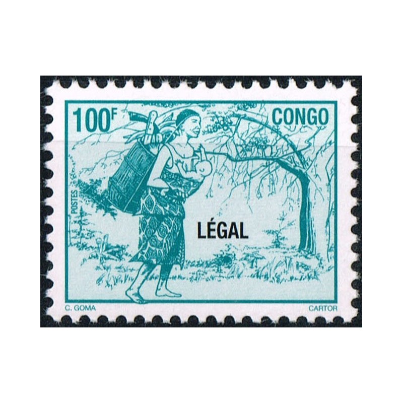 Congo 1998 - Mi 1564 - surcharge LEGAL - Femme à la hotte - 100 f vert-bleu **