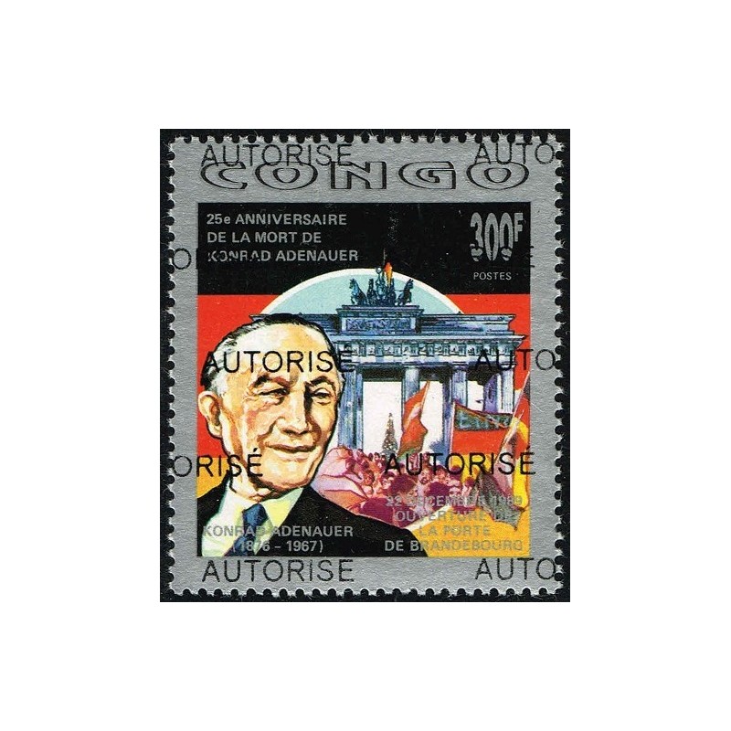 Congo 1998 - Mi 1535 - surcharge AUTORISE -  K. Adenauer, porte de Brandebourg **