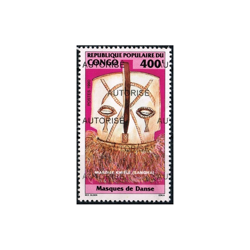 Congo 1998 - Mi 1548 - surcharge AUTORISE - masque de danse Kwélé **