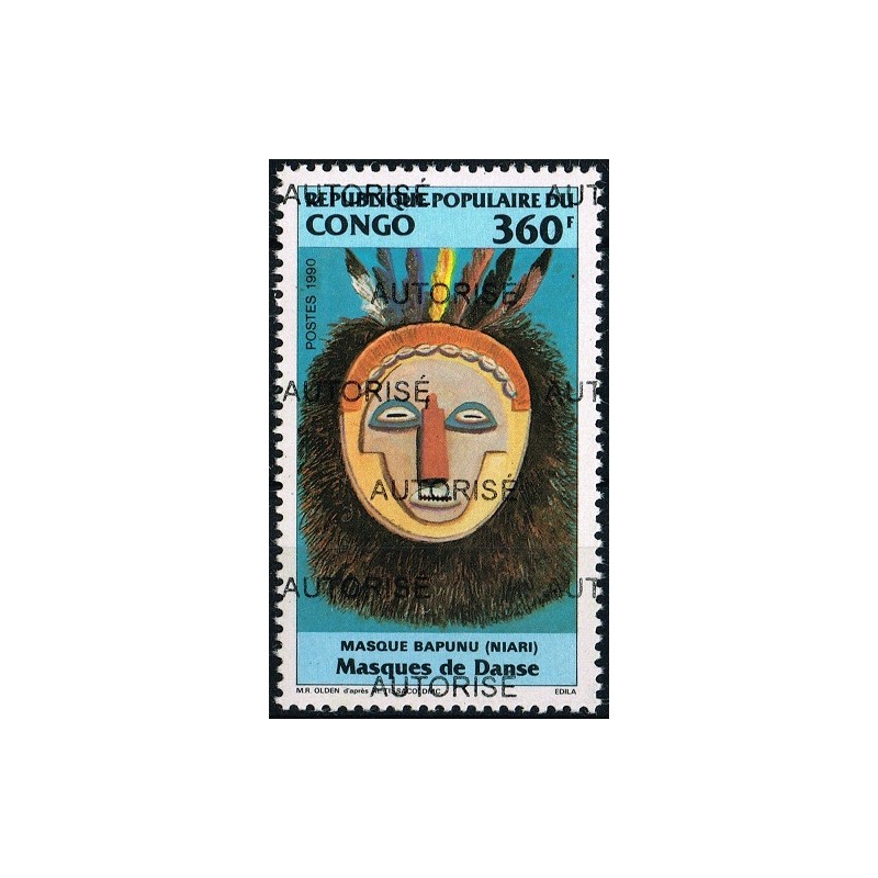 Congo 1998 - Mi 1547 - surcharge AUTORISE - masque de danse Bapunu **