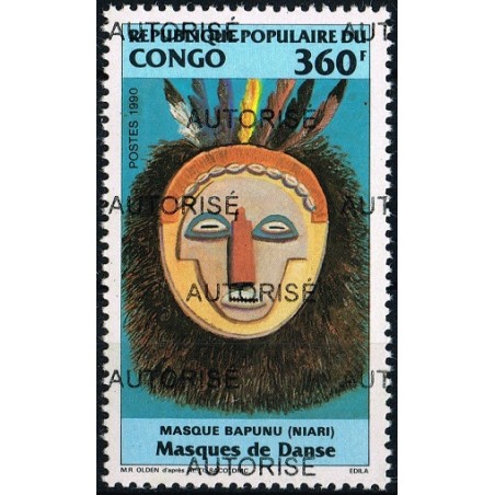 Congo 1998 - Mi 1547 - surcharge AUTORISE - masque de danse Bapunu **