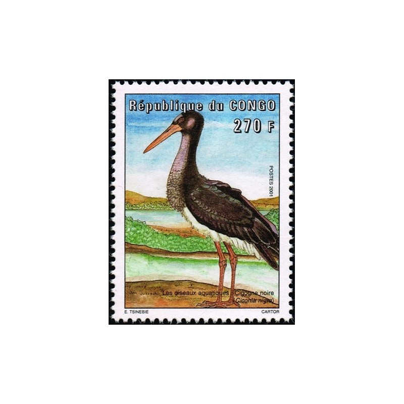 Congo 2001 - Mi 1743 - Aquatic birds: Black Stork - MNH