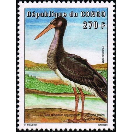 Congo 2001 - Mi 1743 - Aquatic birds: Black Stork - MNH
