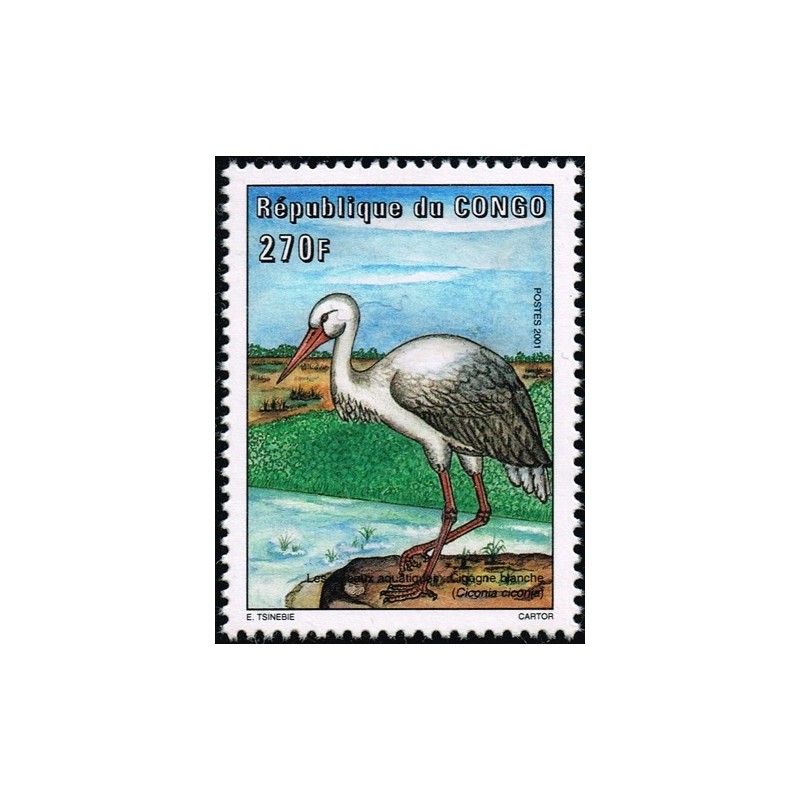Congo 2001 - Mi 1744 - Aquatic birds: White Stork - MNH