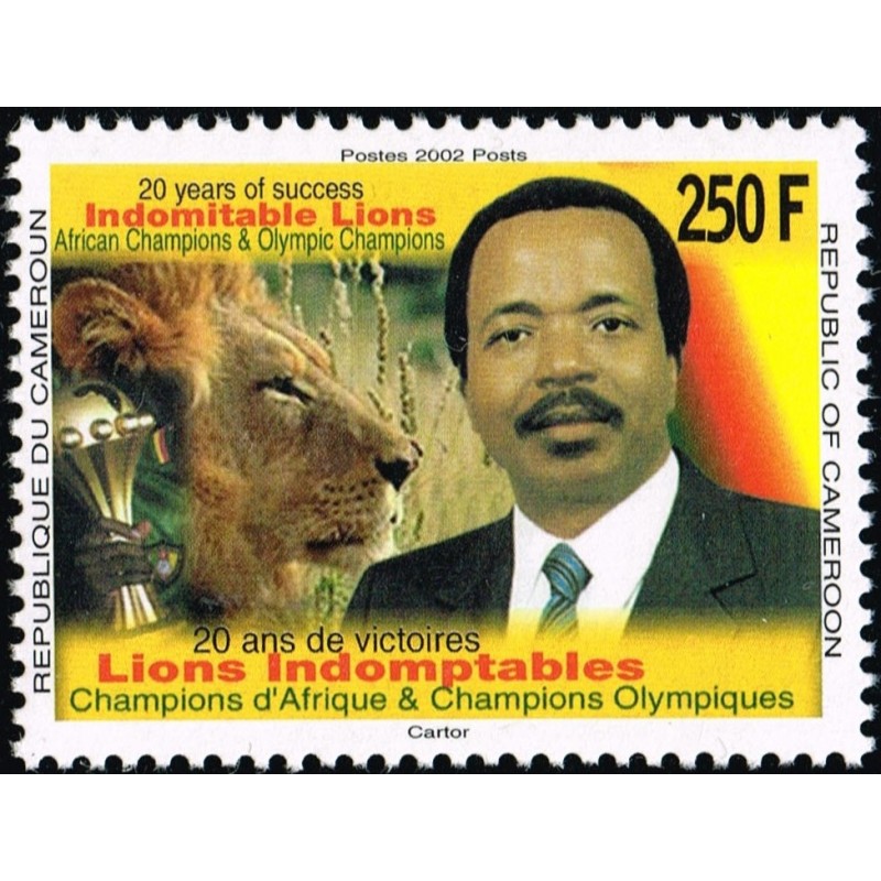 Cameroun 2002 - Mi 1246 - Football : coupe du monde Japon - Corée 2002 (président Biya et lion) ** cote 50 €