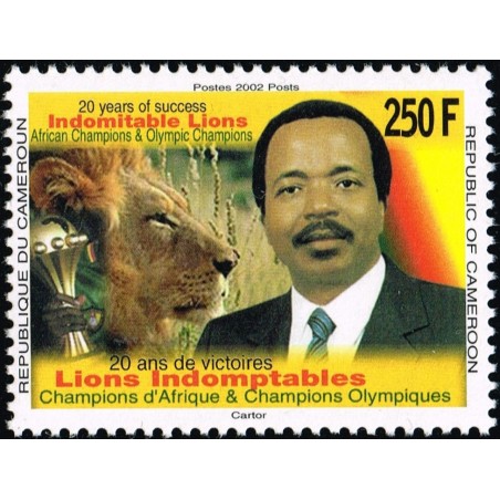 Cameroun 2002 - Mi 1246 - Football : coupe du monde Japon - Corée 2002 (président Biya et lion) ** cote 50 €