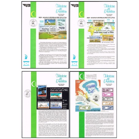 Comoros 1985 1987 1988 - Air travel history - 50 years UTA - Rolland Garros - 4 sheetlets RARE - MNH