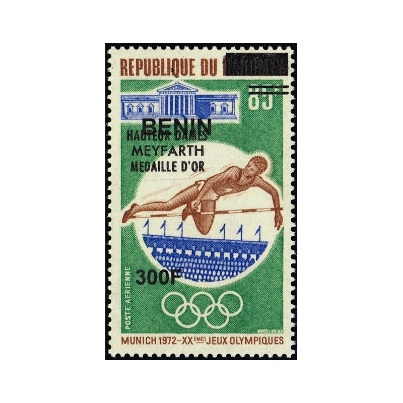 Bénin 2009 - Mi 1553 - surcharge locale 300 f - Jeux Olympiques 1972 athlétisme - surch. Meyfarth médaille or ** - cote 50 €