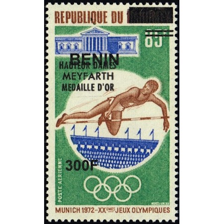Bénin 2009 - Mi 1553 - surcharge locale 300 f - Jeux Olympiques 1972 athlétisme - surch. Meyfarth médaille or ** - cote 50 €