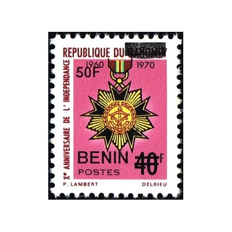 Bénin 2009 - Mi 1578 - surcharge locale 50 f - Médaille, 10ème anniversaire indépendance ** - cote 30 €