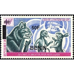 Benin 2009 - Mi 1579 - local overprint 50 f - La Fontaine - cat, weasel and rabbit - MNH - CV 130 €