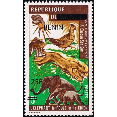 Bénin 2009 - Mi 1474 - surcharge locale 25 f - L'éléphant, la poule et le chien (conte) ** - cote 200 €